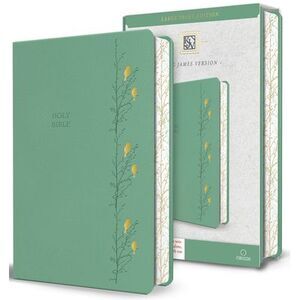 KJV Holy Bible, Large Print Medium Format, Green with Birds Faux Leather W/ Ribb